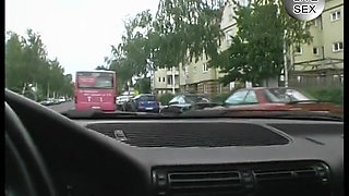 Cute blonde slut masturbating in the car