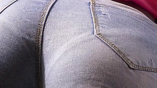 Tight Jean Shorts Visible Panty Line Tease