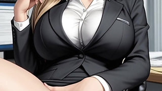 blonde woman office masturbation fingering pussy (AI model)