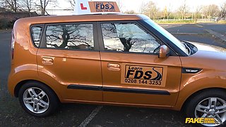 Hot suntanned student given a excellent ol' style facial cumshot - fake driving school