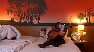 Hot brunette Latina babe Ava teases before giving handjob with different clothes on bed