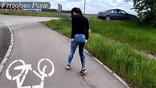 Public Pee Fail! MILF Accidentally Pisses Outside & Gets Caught by Cars