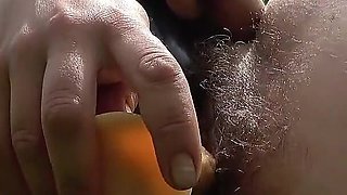 Farmer's Hairy Wife Masturbates Outside
