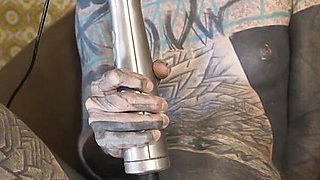 Tattooed Woman Testing Fuck Machine with Her Anal