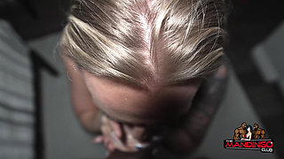 Tatted Blonde Slutted and Creampied in Las Vegas by Big Black 11" Cock