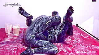 Sticky latex play T2, messy sex - Gloomy Babe
