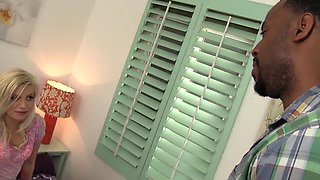 Is A New Blonde In Town. Sucks A Big Black Cock And Jacks It Off On Her Face With Alex Little And Little Blonde