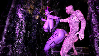 Halloween. Fantasy Tattooed Guy Fucks Sexy Devil with a Big Cock.