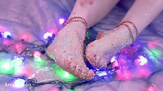 Foot fetish video of delicious feet with candy