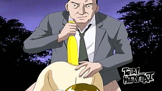 Huge yellow baseball bat is used by pervert for petting hentai chick's twat