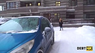 Debt4k. cunning dude pounds Shaved Pussy of red-haired cutie rose nasty for the debt