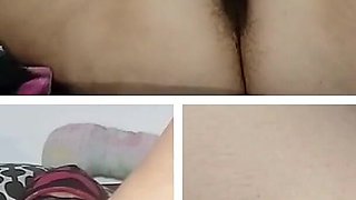 Amateur Wife Fingers in Pussy Orgasm. Latina Hairy Pussy Masturbates with Moans