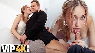 BRIDE4K. Sexy 3way with hot Russian bride while her groom is in another room