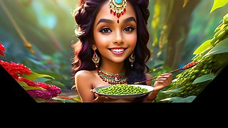 Beautiful Big Breasted Nude Indian Elf Girl with Edamame