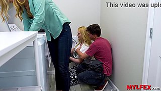 Lucky Son Fucked Both Step-Mothers Next the Washing Machine