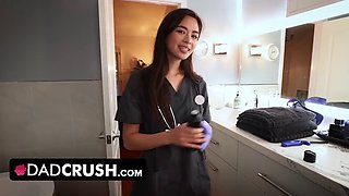 DadCrush - Cute Nurse Stepdaughter Scarlett Alexis Tests How Long Stepdad Can Last Without Cummming