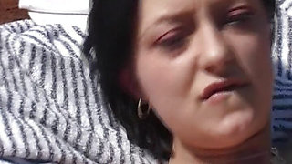 Stunning German doll rides a big dick in the backyard