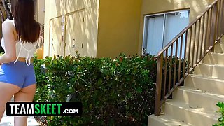 Sleazy guy breaks away the friend zone and creampies a teenie Hairy Pussy - teamskeet