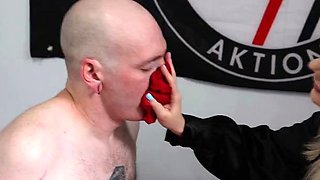 Sultry MILF mistress makes her slave lick her juicy holes