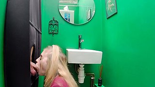 Glory hole blowjob busty amateur blonde fucking in stall