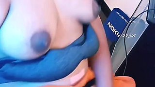 Fantasy Roleplay of Stepmom in Orange Saree Playing with Her Kitty