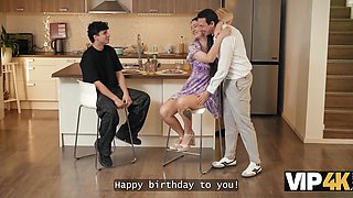 Sexy Slim Blonde MILF Agrees To Let Her Horny Step-nephew Fuck Her In the Kitchen On His Birthday