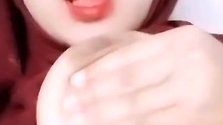 Long Time No See with My Girlfriend Hijab Big Natural Breasts Horny Plug Pussy