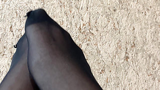 Masturbating Pussy in Black Ripped Pantyhose and Fishnet