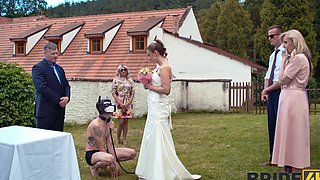 A hot bride is getting fucked outdoors by her husband in a steamy scene
