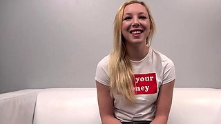 American amateur blonde has British blowjob casting