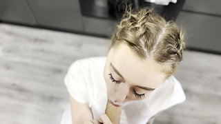 POV Sloppy Blowjob and Juicy Kitchen Fuck