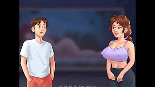 Playing strip poker with a busty cougar in summertime saga