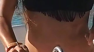 Hot Hairy MILF Masturbates with Butt Plug and Half Orange on a Yacht