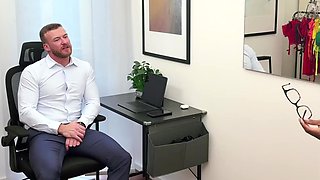 Curvy girl lets her boss creampie her in his office