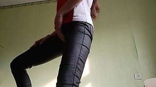 Skinny Brunette Teen Masturbates to Neighbor Making Coffee - Risky Solo Orgasm in Apartment