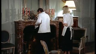Posh blonde lady gives her clothed man a quick blowjob