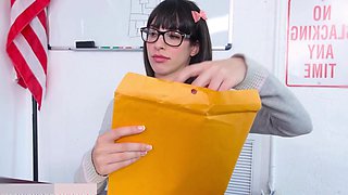 Cute College Student With Glasses Inhales A Huge Meatpole