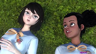 Interracial Lesbians College Sex Break - 3D Hentai