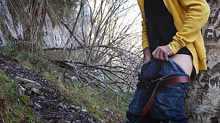 Finished Off Guy Jerking Off in the Woods