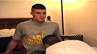 Mucled str8 dude gets blowjob from gay
