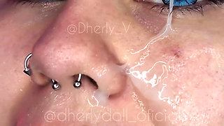 She Loves It When a Thick Cock Comes Hard in Her Mouth, the Cum Dripping Into Her Eye