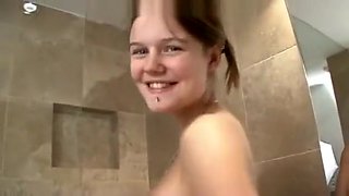 Prego Teen Oiling Her Body In The Shower  pregnant preg prego preggo