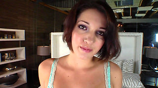 Brunette teen gets her first porn action and warm load in her mouth