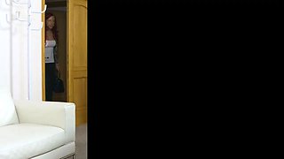 Female Agent Hot busty redhead seduced in shower and fucked on couch