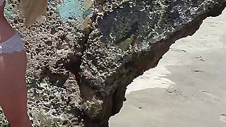 Slutty Porn Star Models on Public Beach