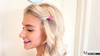 Petite Inked Blonde Spreads for Hardcore Casting Pound