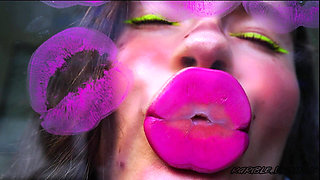 Naughty Magenta Lipstick Kiss + Spit Fetish Kissing