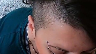 Bedroom blowjob with facial and swallow