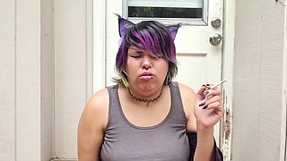 Cute Catgirl Gets Naughty On Smoke Break