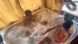 stepNephew fucks aunty in the tub after his long yoga workout